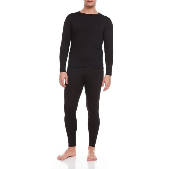 Men Thermals Black Microfiber Fleece Long Johns Winter BaseLayer Underwear M-2XL - Picture 1 of 5
